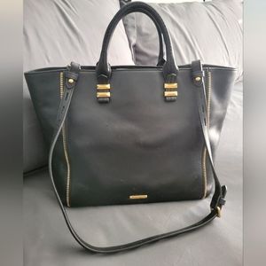Rebecca Minkoff black leather tote with shoulder cross body strap